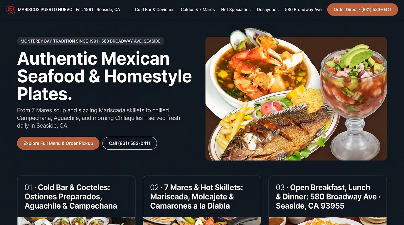Proposed Mariscos Puerto Nuevo homepage preview